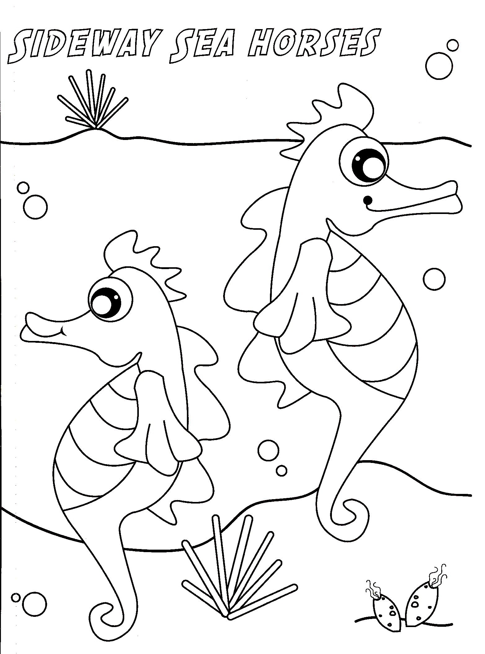 Vista laterale di due cavallucci marini da colorare