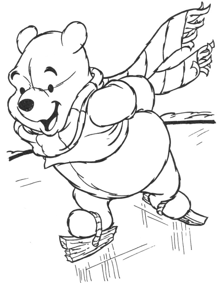 Winnie The Pooh che pattina sul ghiaccio in inverno disegno da colorare gratis