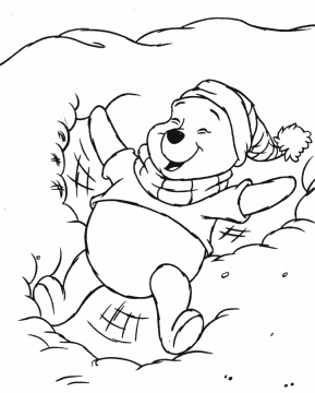 Winnie The Pooh gioca in inverno nella neve da colorare