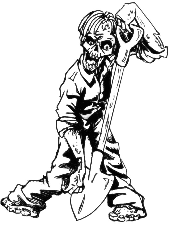 Zombie con la pala disegno da stampare e da colorare gratis