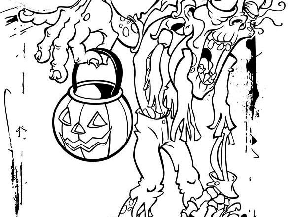 Zombie con zucca di Halloween disegno da colorare gratis