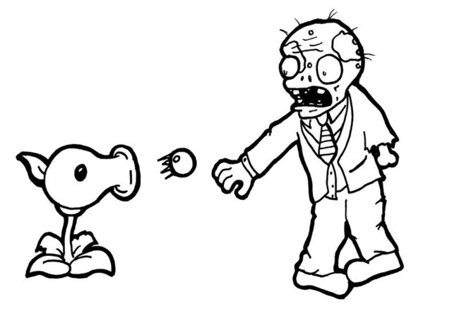 Zombie e Sparapiselli di Piante contro Zombie disegno da colorare per i bambini
