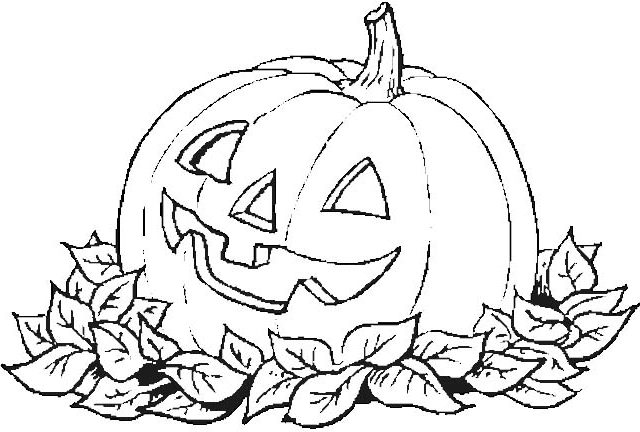 Zucca di Halloween con foglie disegno da colorare