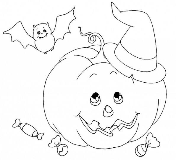 Zucca di Halloween fantasmi e caramelle stampa e colora il disegno