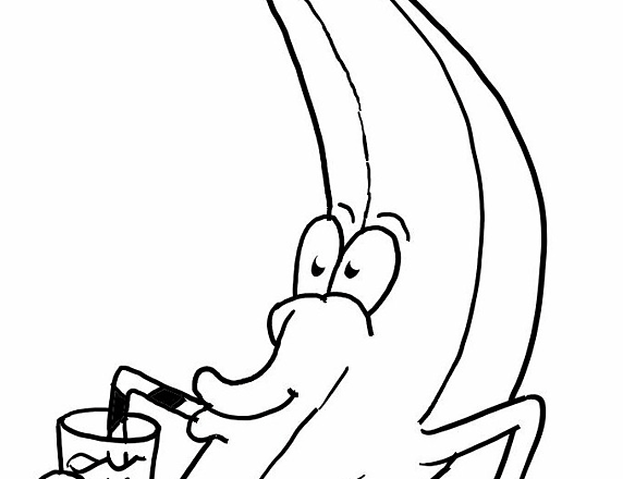 disegni da colorare banana che beve una bibita