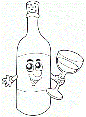 disegni da colorare bottiglia di vino con bicchiere