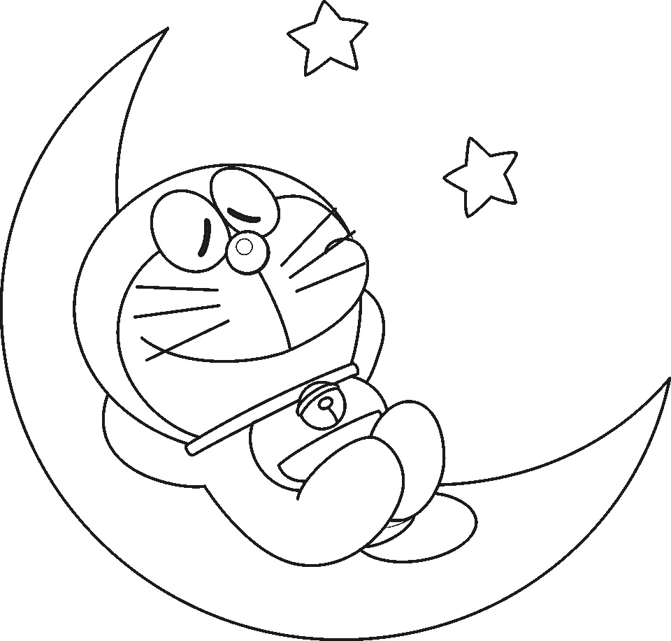 disegni da colorare doraemon dorme sulla luna per bambini