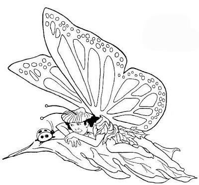 disegni da colorare fata farfalla con coccinella per bambini