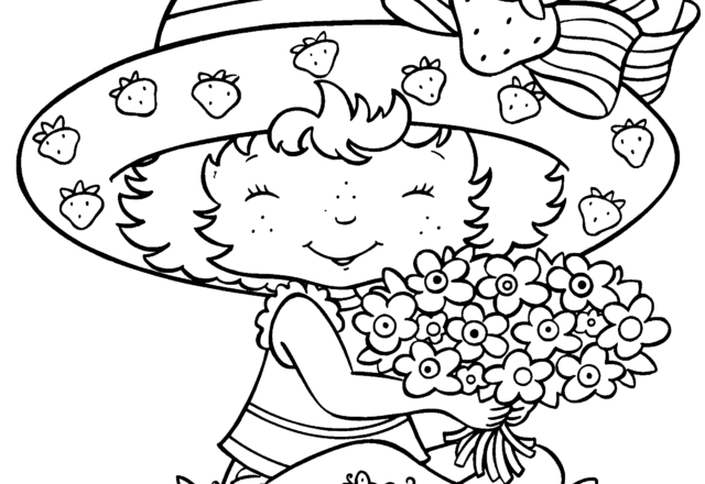 disegni da colorare fragolina dolcecuore con bouquet di fiori