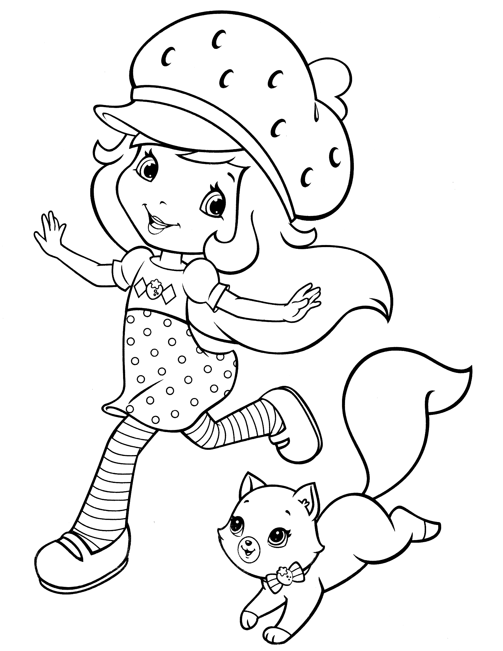 disegni da colorare fragolina dolcecuore corre con la gattina pasticcina
