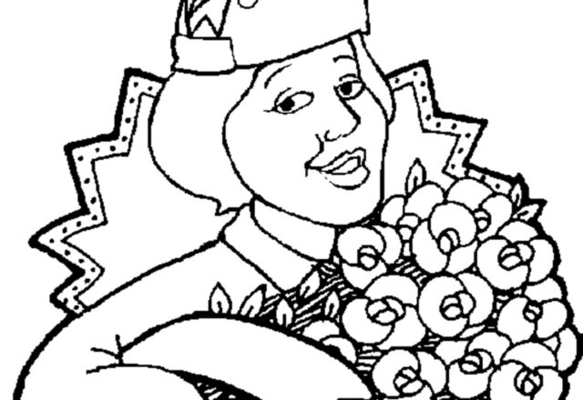 disegni da colorare gratis donna con bouquet di fiori
