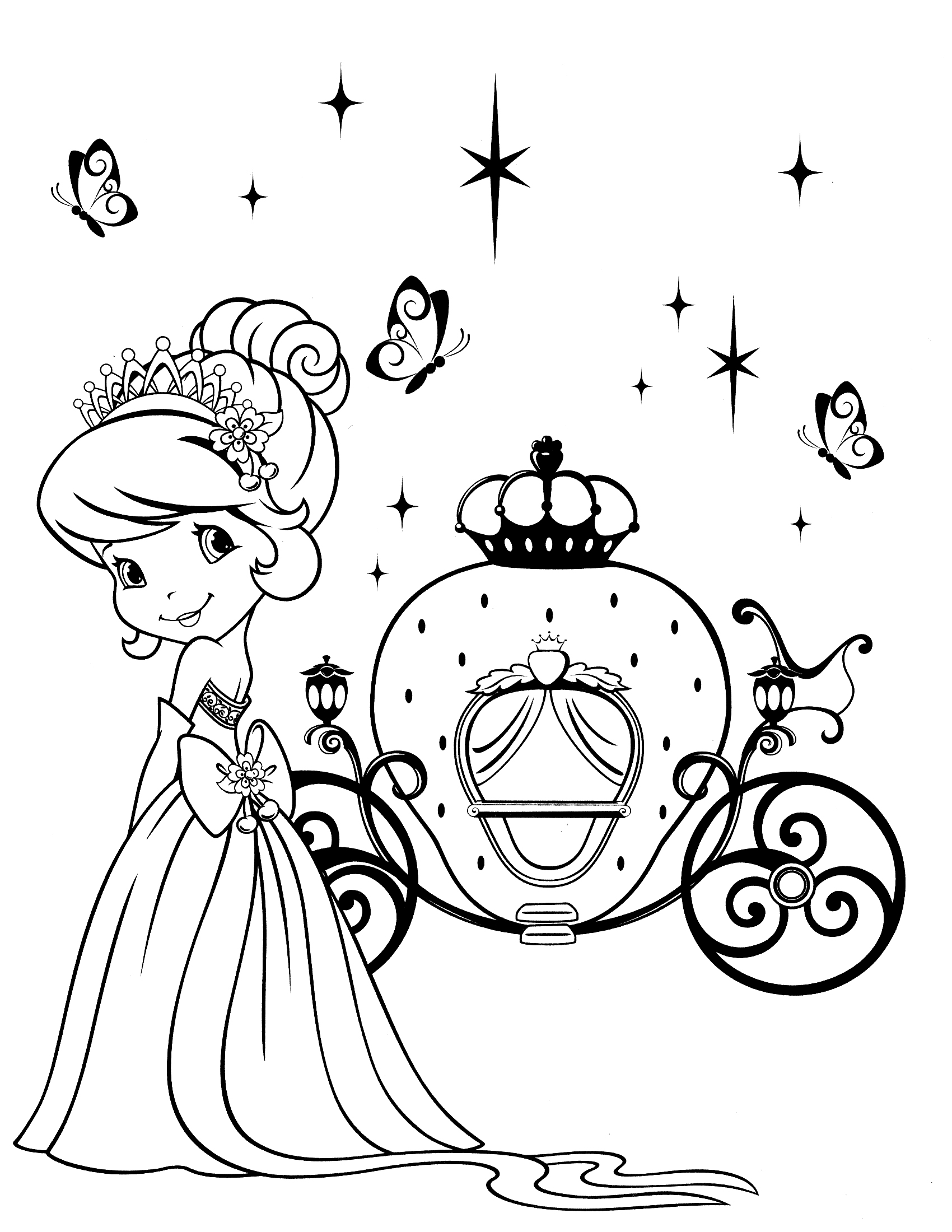 disegni da colorare gratis fragolina dolcecuore principessa con la carrozza