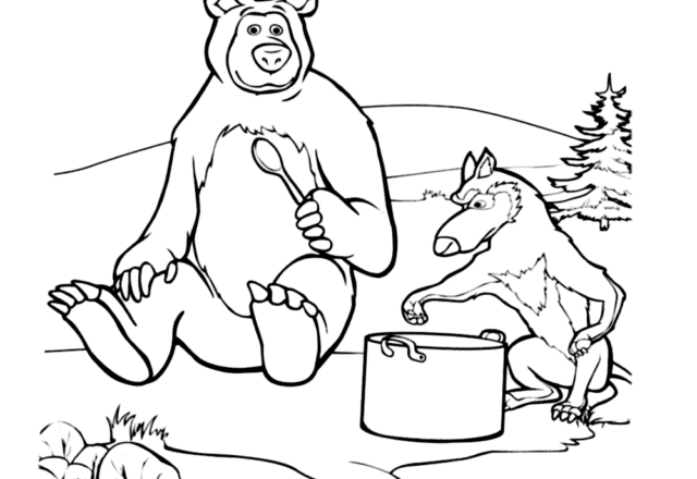 disegni da colorare gratis masha e orso che fa la pappa