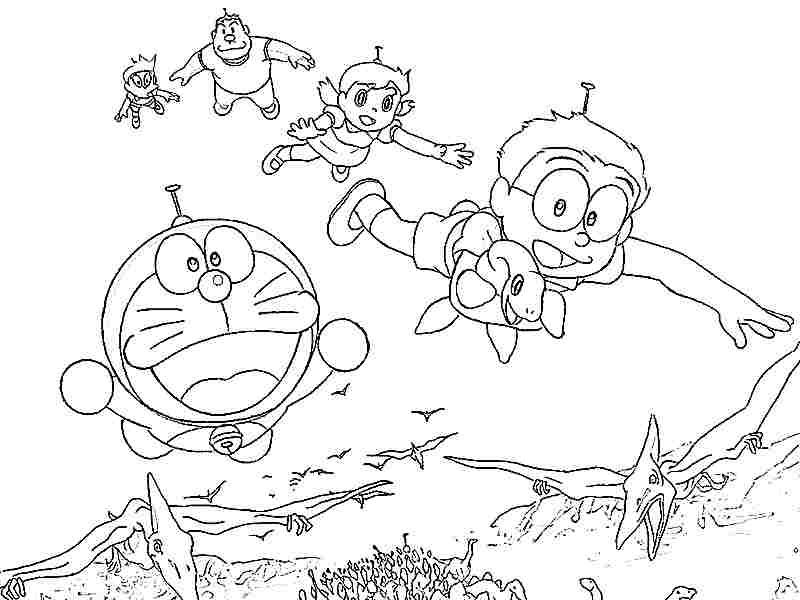 disegni da colorare gratis nobita e i dinosauri per bambini