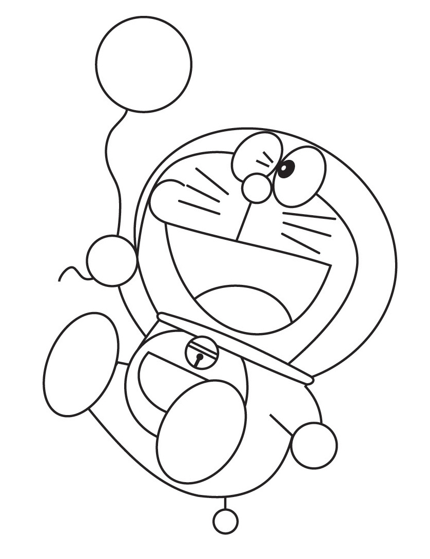 disegni da colorare gratis per bambini doraemon con palloncini
