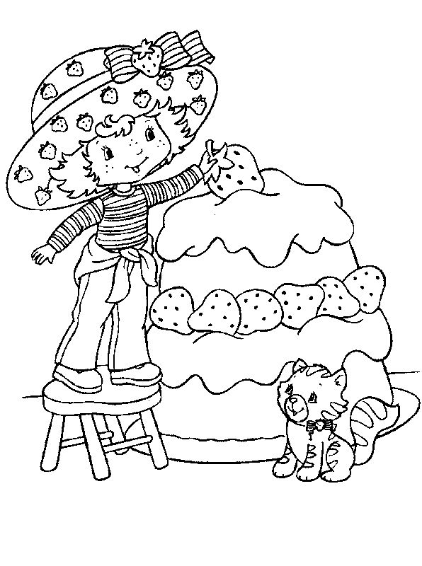 disegni da colorare gratis per bambini fragolina dolcecuore con torta e gattino