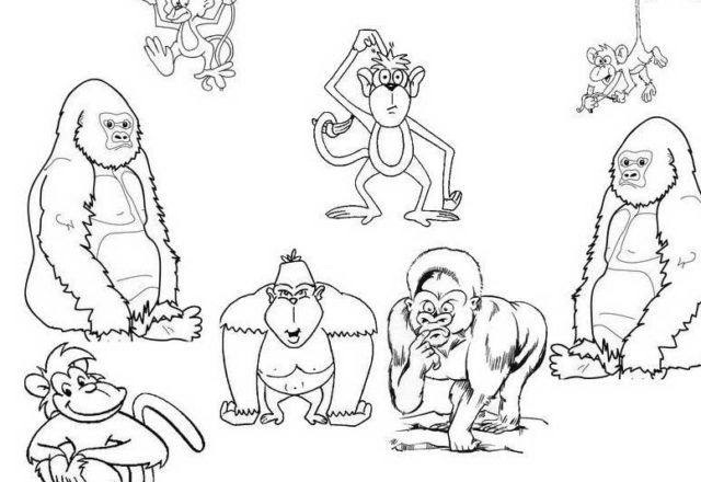 disegni da colorare gratis per bambini gruppo di scimmie