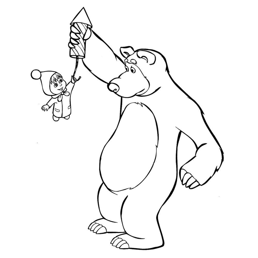disegni da colorare gratis per bambini masha e orso fuochi d’ artificio