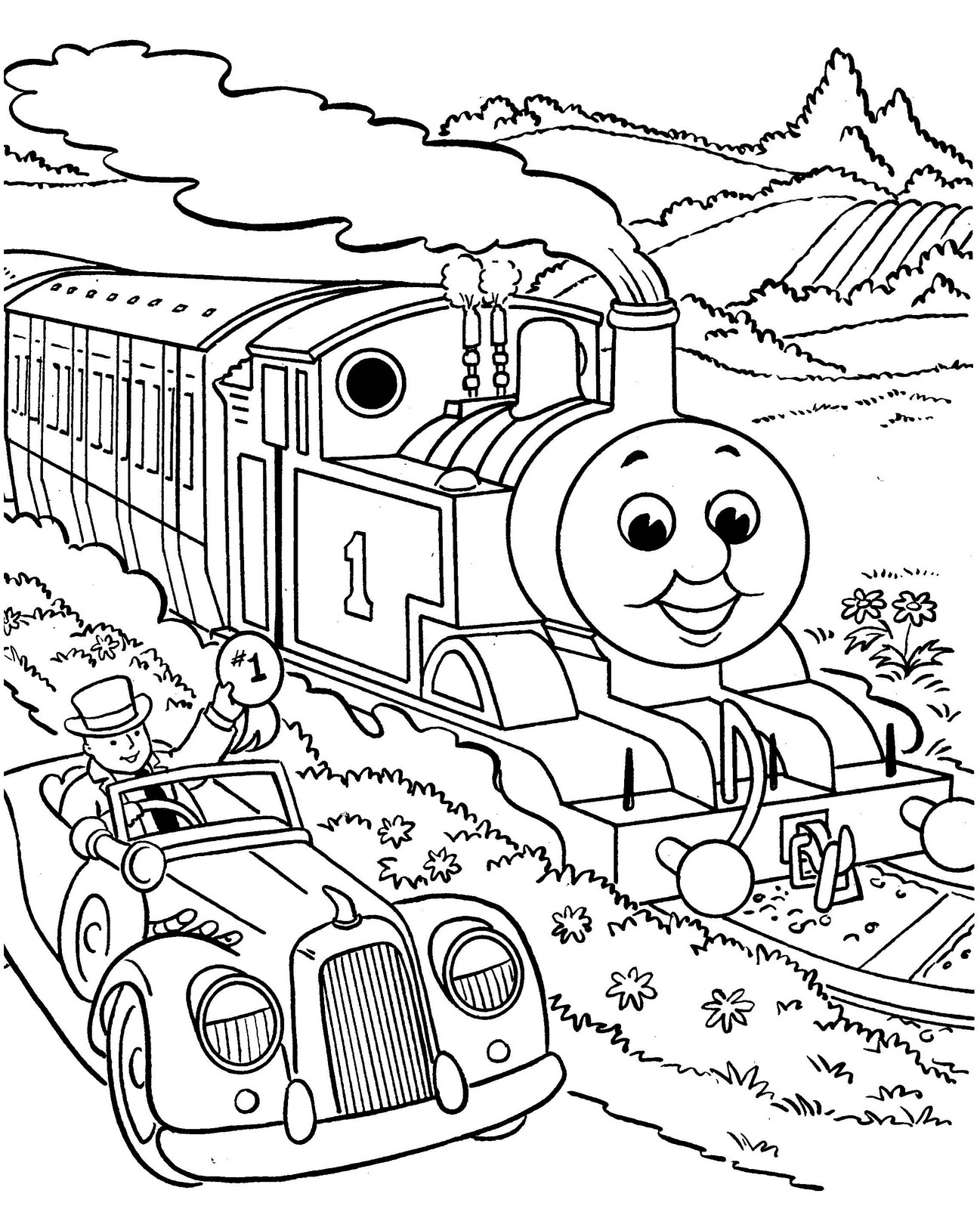 disegni da colorare gratis thomas il trenino con sindaco in macchina