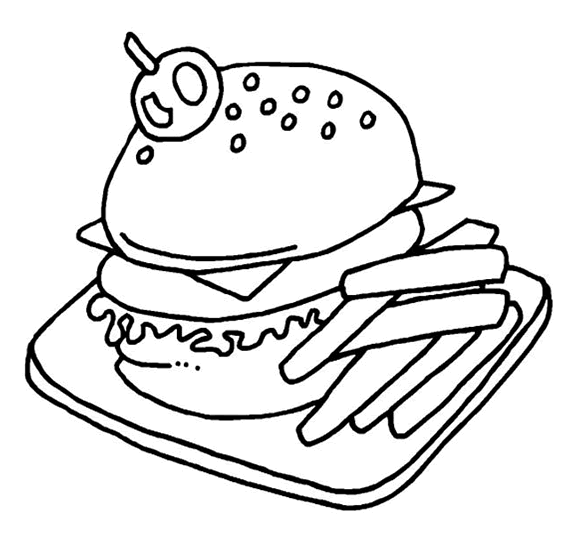 disegni da colorare hamburger con patatine