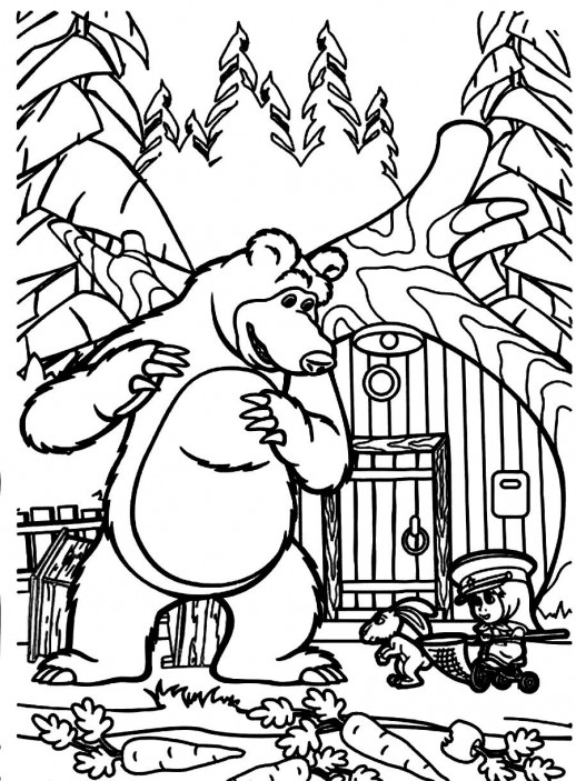 disegni da colorare masha e orso con coniglio