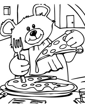 disegni da colorare orsetto che mangia la pizza