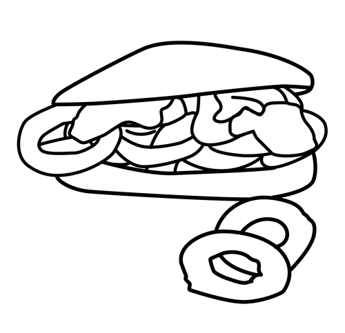 disegni da colorare panino con anelli di cipolla