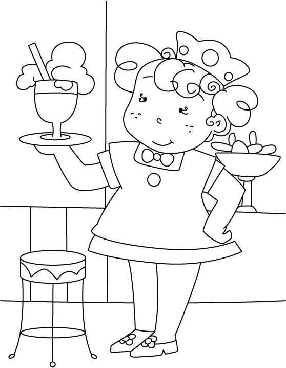 disegni da colorare per bambini cameriera con gelato