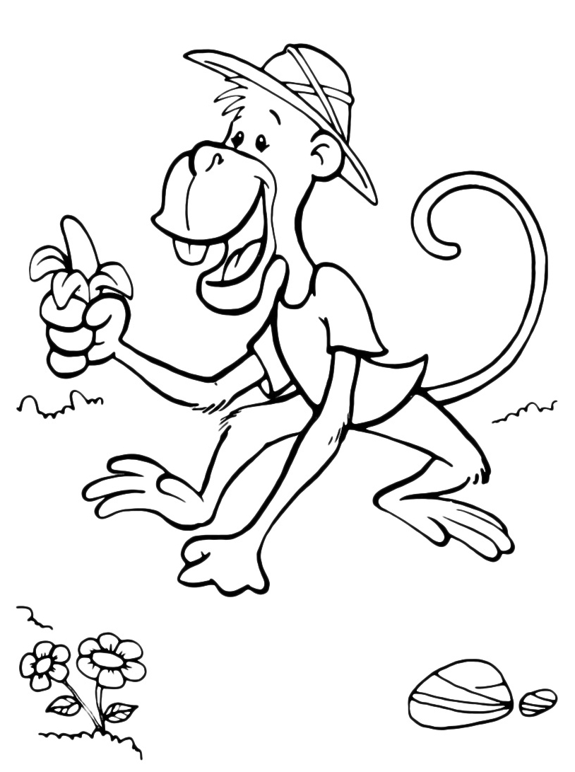 disegni da colorare per bambini scimmia mangia la banana