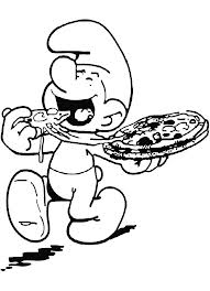 disegni da colorare puffo che mangia la pizza