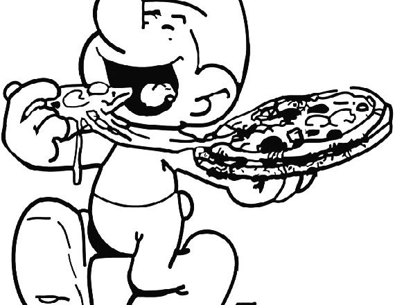 disegni da colorare puffo che mangia pizza