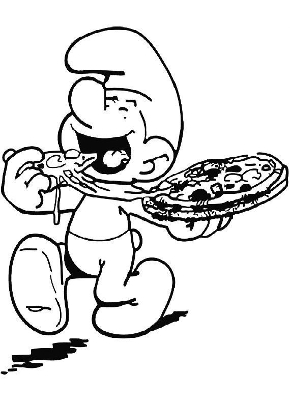 disegni da colorare puffo che mangia pizza
