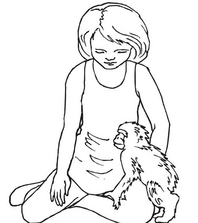 disegni da colorare scimmia abbraccia la bambina