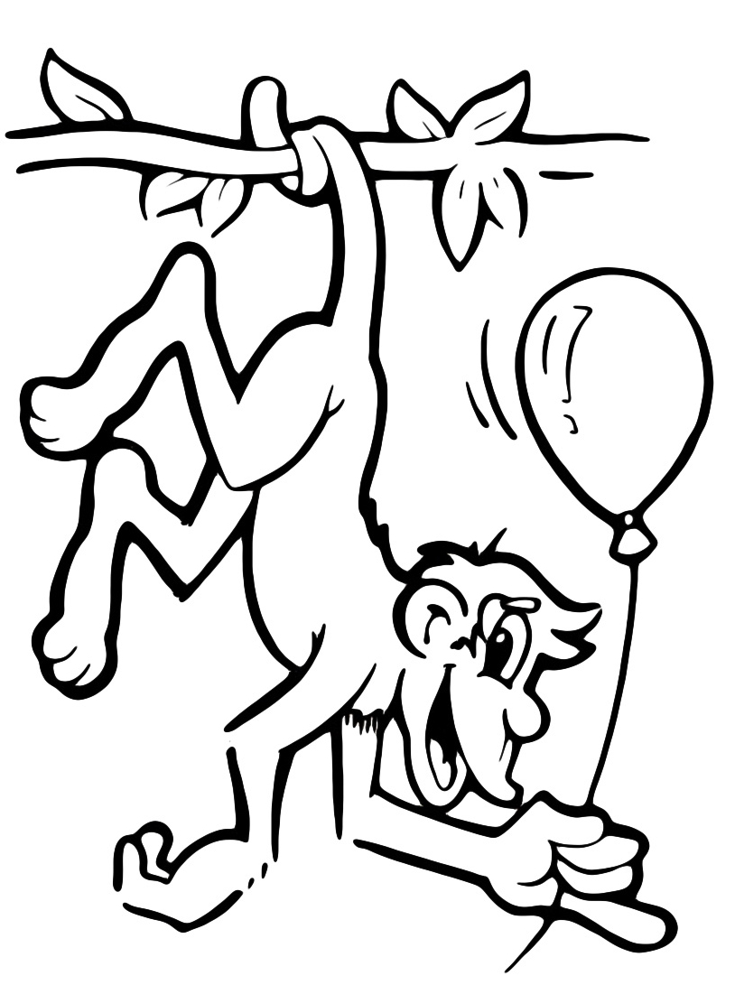 disegni da colorare simpatica scimmia con palloncino