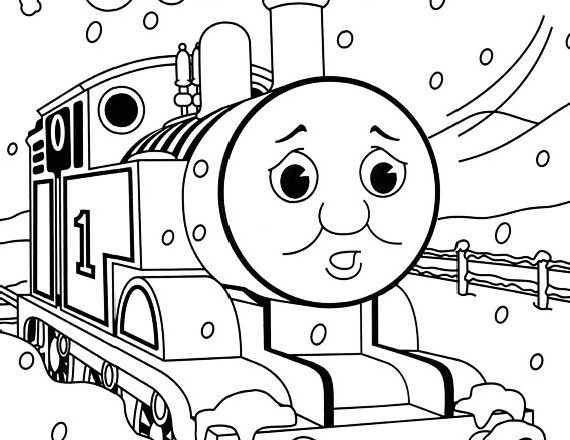 disegni da colorare trenino thomas con la neve