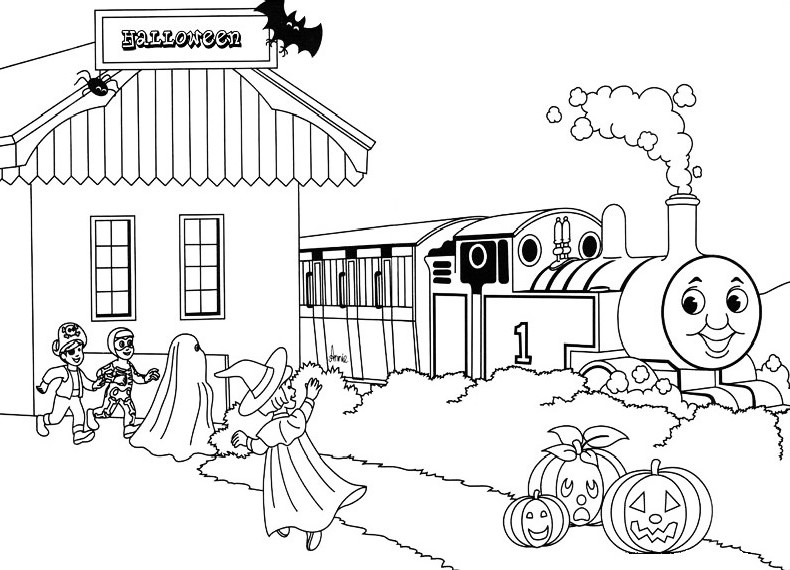 disegni da colorare trenino thomas halloween