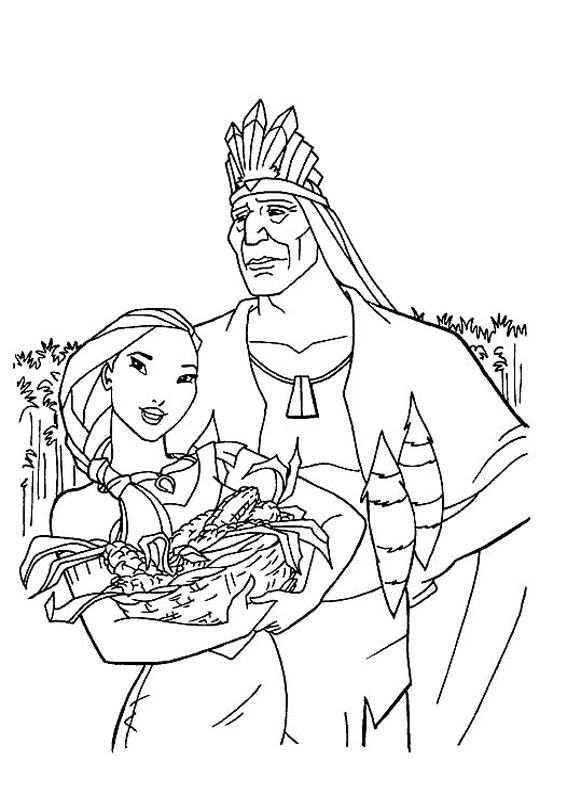 disegni per bambini Capo Powhathan e pocahontas