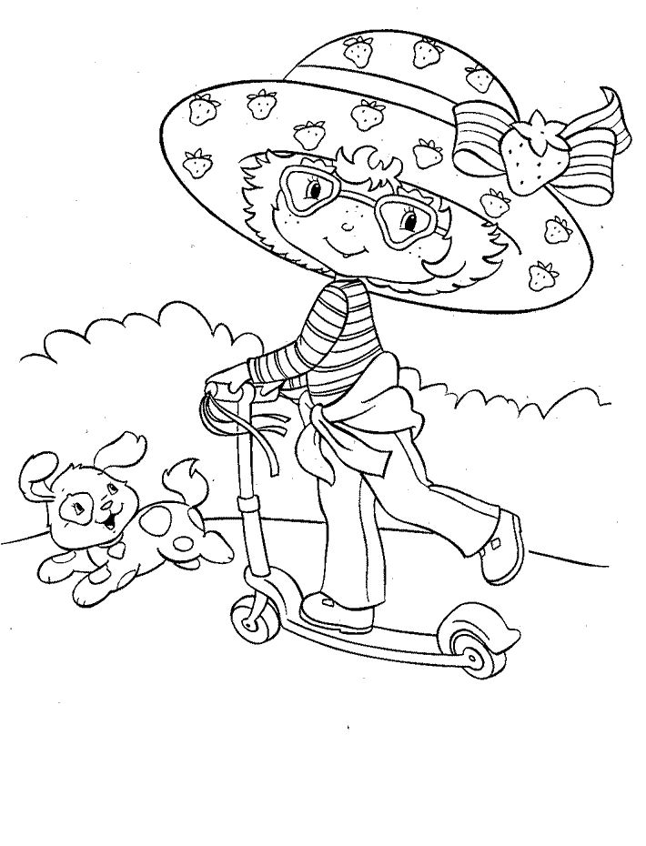 disegni per bambini da colorare fragolina dolcecuore sul monopattino
