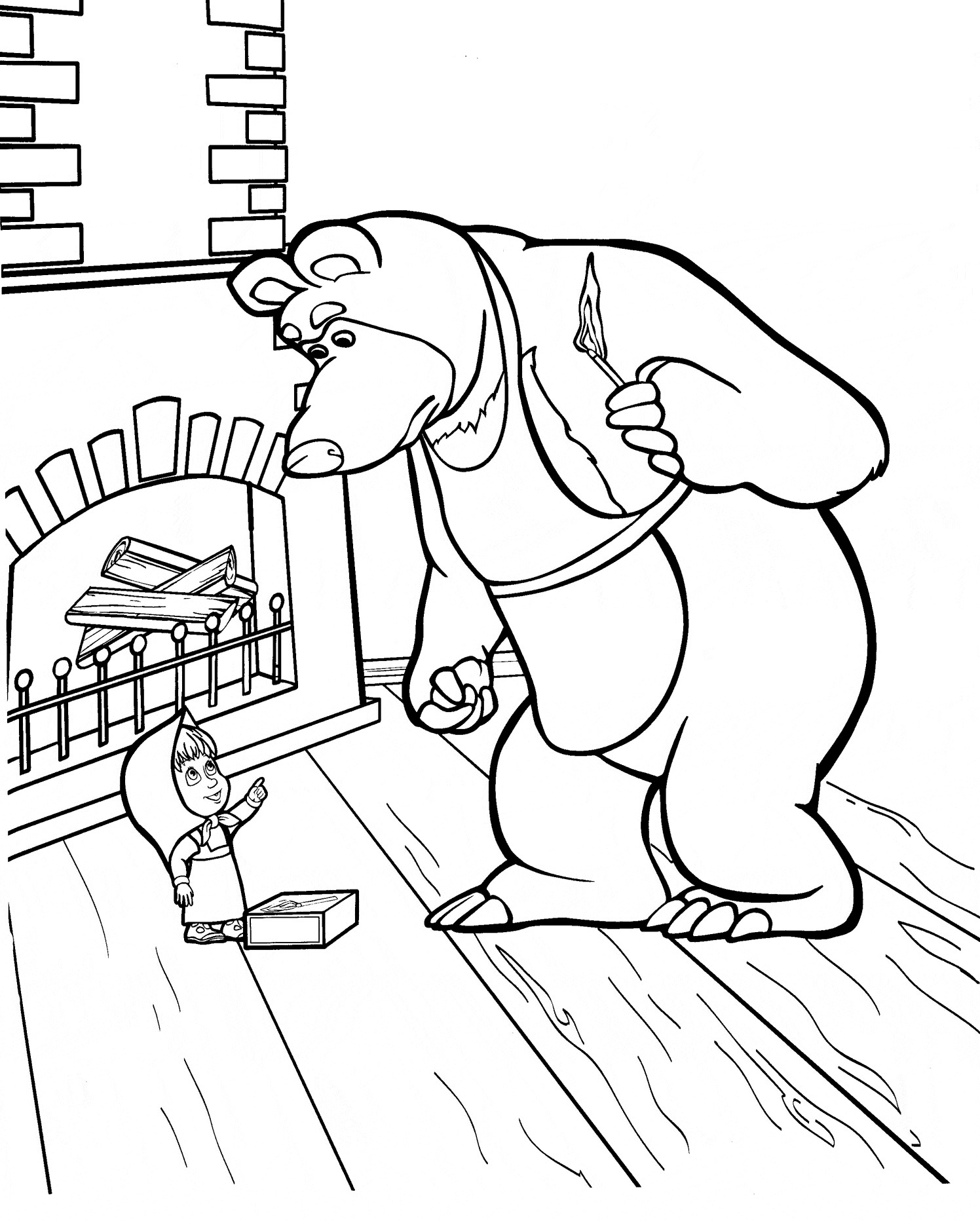 disegni per bambini da colorare gratis masha e orso accendono camino