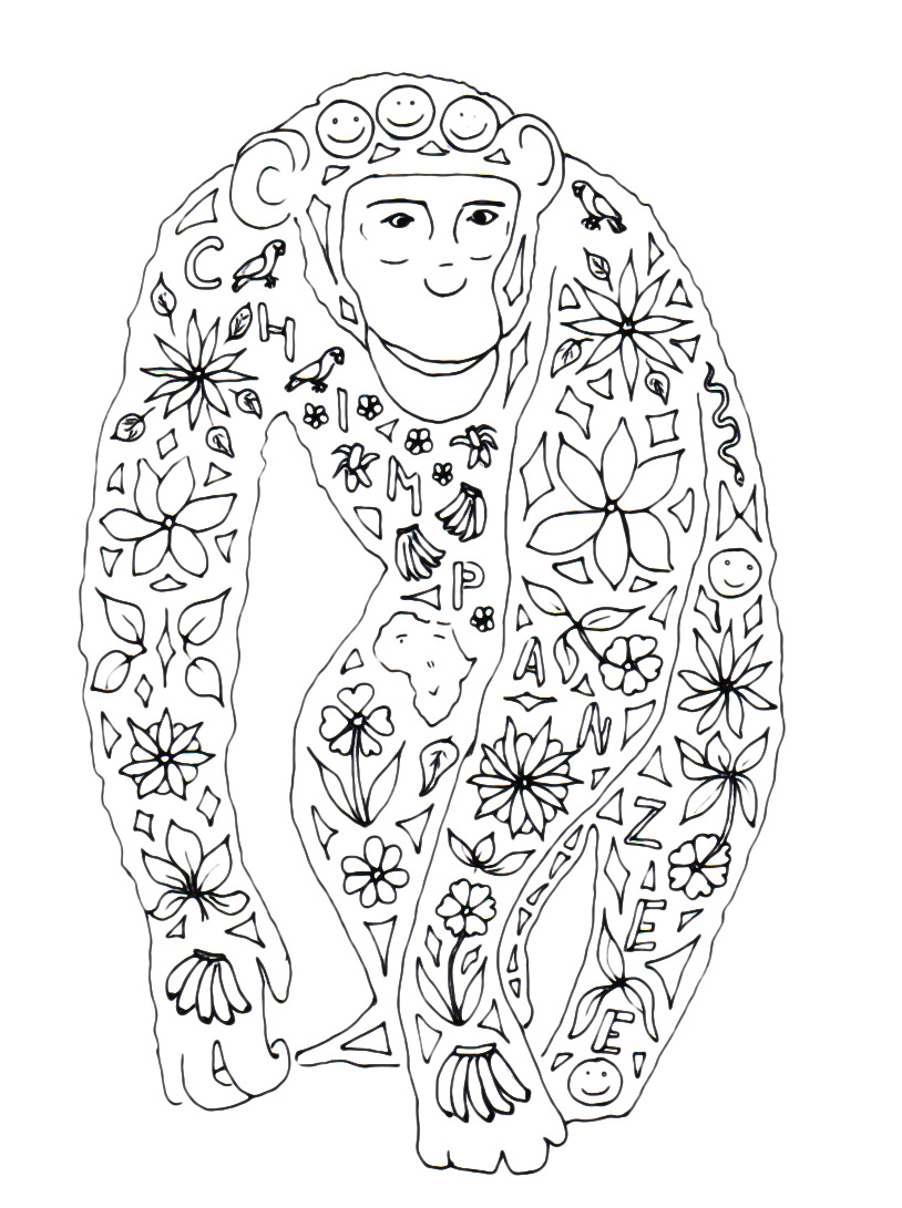 disegni per bambini da colorare scimmia decorata