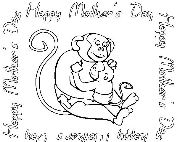 disegni per bambini da colorare scimmia festa della mamma con cucciolo