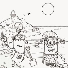 disegni per bambini minions giocano sulla spiaggia