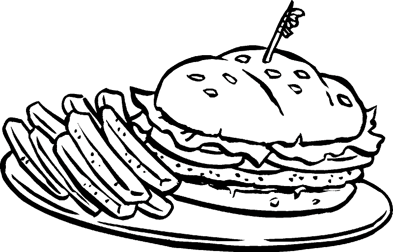 disegni per bambini panino e patatine da colorare