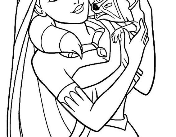disegni per bambini pocahontas abbraccia meeko