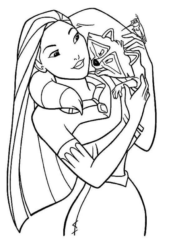 disegni per bambini pocahontas abbraccia meeko