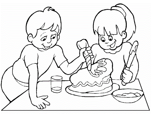 disegno bambini preparano torta per la festa della mamma