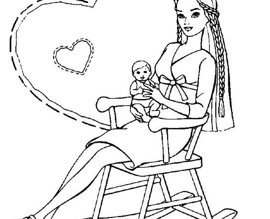 disegno barbie mamma con piccolino su sedia a dondolo