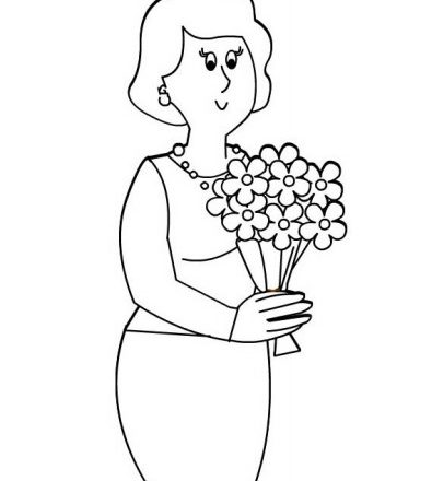 disegno da colorare donna con bouqet di fiori festa della donna