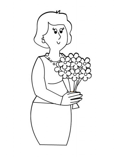 disegno da colorare donna con bouqet di fiori festa della donna