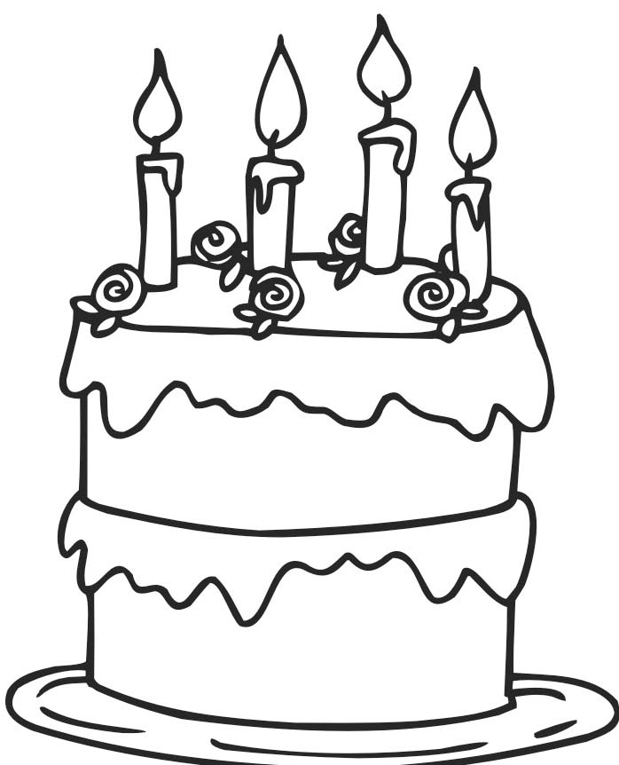 disegno da colorare torta con rose e candeline